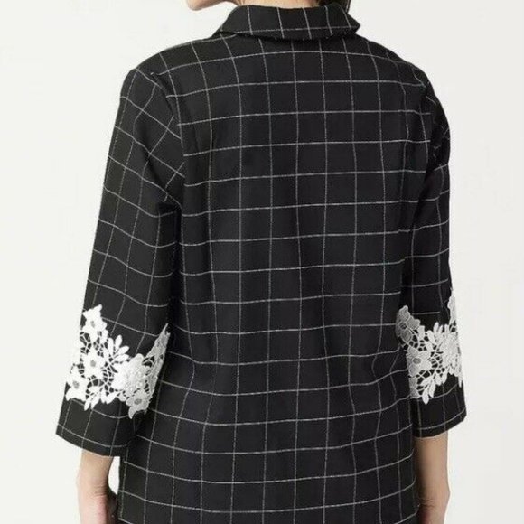 NWT LINEA BY LOUIS DELL'OLIO WINDOWPANE LACE APPLIQUE BLACK JACKET 14 - Picture 2 of 10